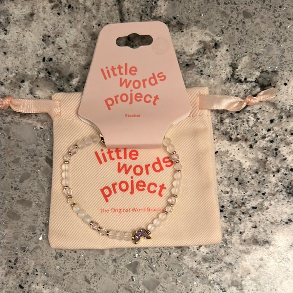 Little Words Project White Beaded Bracelet with Purple Butterfly